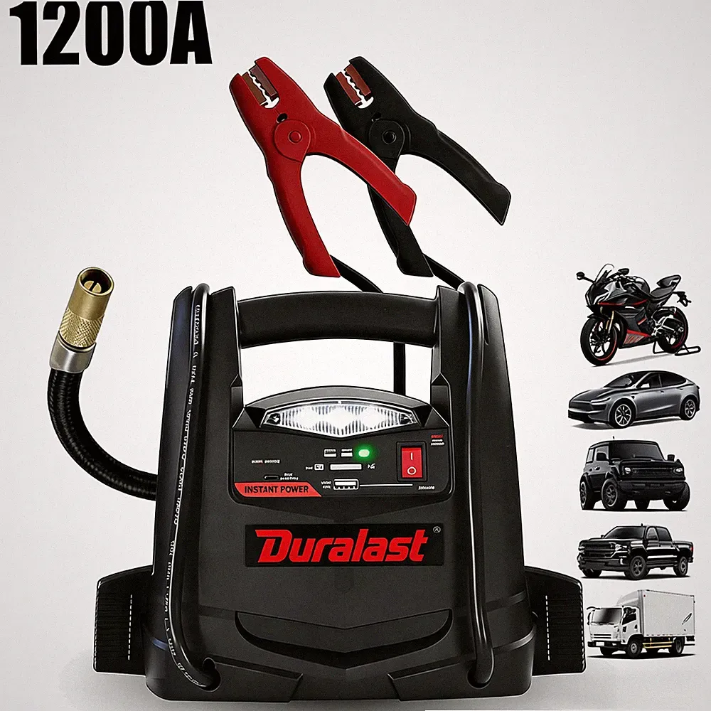 1200 Peak Amp Portable Power and Jump Starter with Air Compressor 12V power port