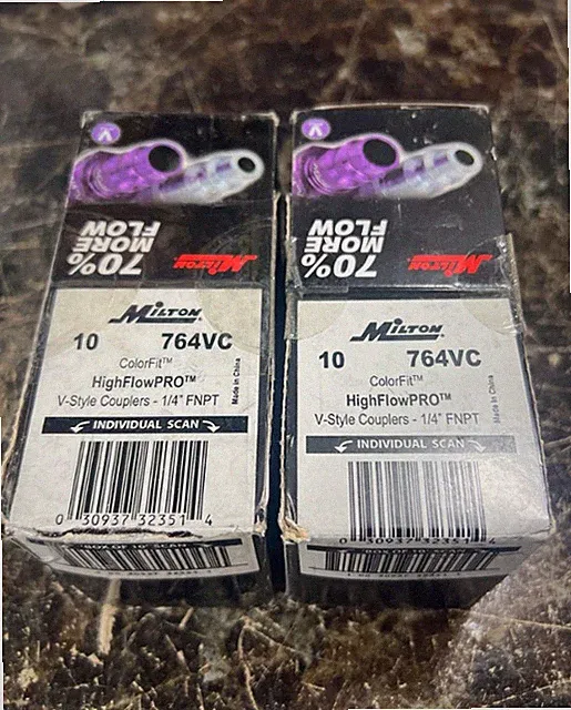 2 Boxes of 10 Milton 764VC Couplers, V-style Purple, 1/4" NPT Female 20ct Total