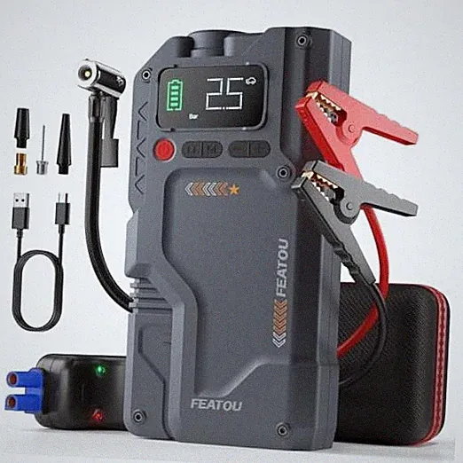 Jump Starter with Air Compressor, 5 in 1 Functional Jump Box 4500A Peak Gray