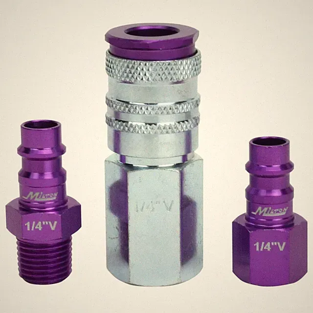 Milton ColorFit 3 Piece Purple V Style High Flow Coupler Plug Set 14 NPT