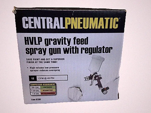 NEW CENTRAL PNEUMATIC HVLP GRAVITY FEED SPRAY GUN W/ REGULATOR IN BOX #62381