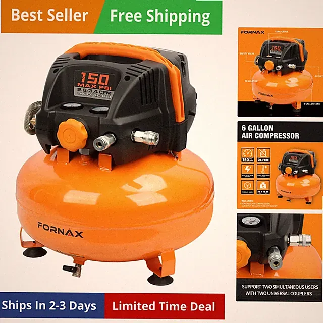 Pancake Air Compressor with two couplers, 6 Gallon Portable Electric air comp...