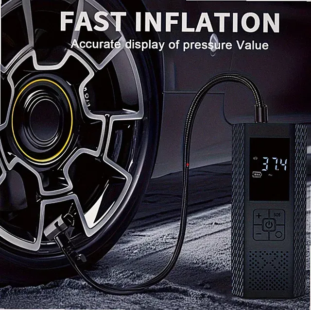 Portable Tire Inflator 150 PSI Cordless Air Compressor Pump LED Gauge Car Bike