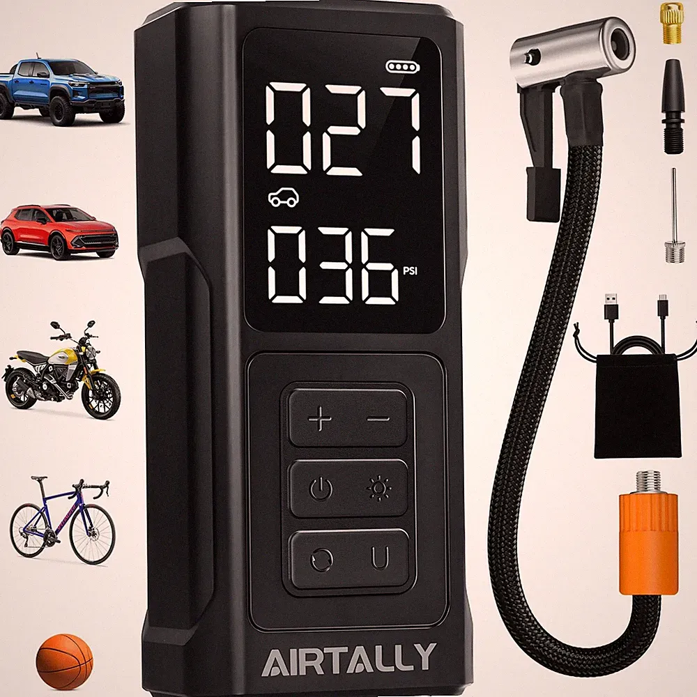 Tire Inflator Portable Air Compressor - 5200mAh 150PSI Quickly Inflate Black